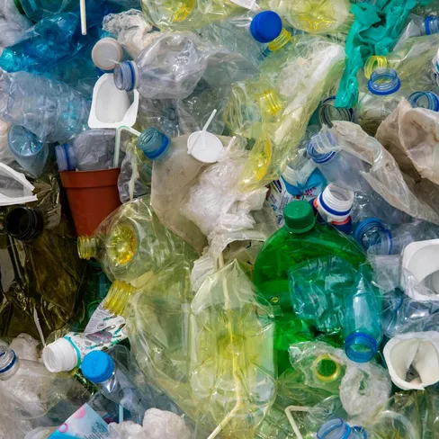 Pile of assorted plastic waste highlighting