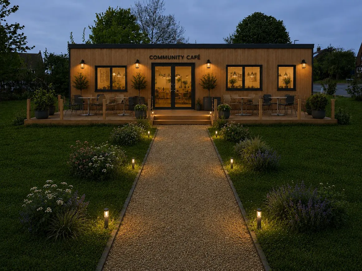 Community cafe visualisation at night