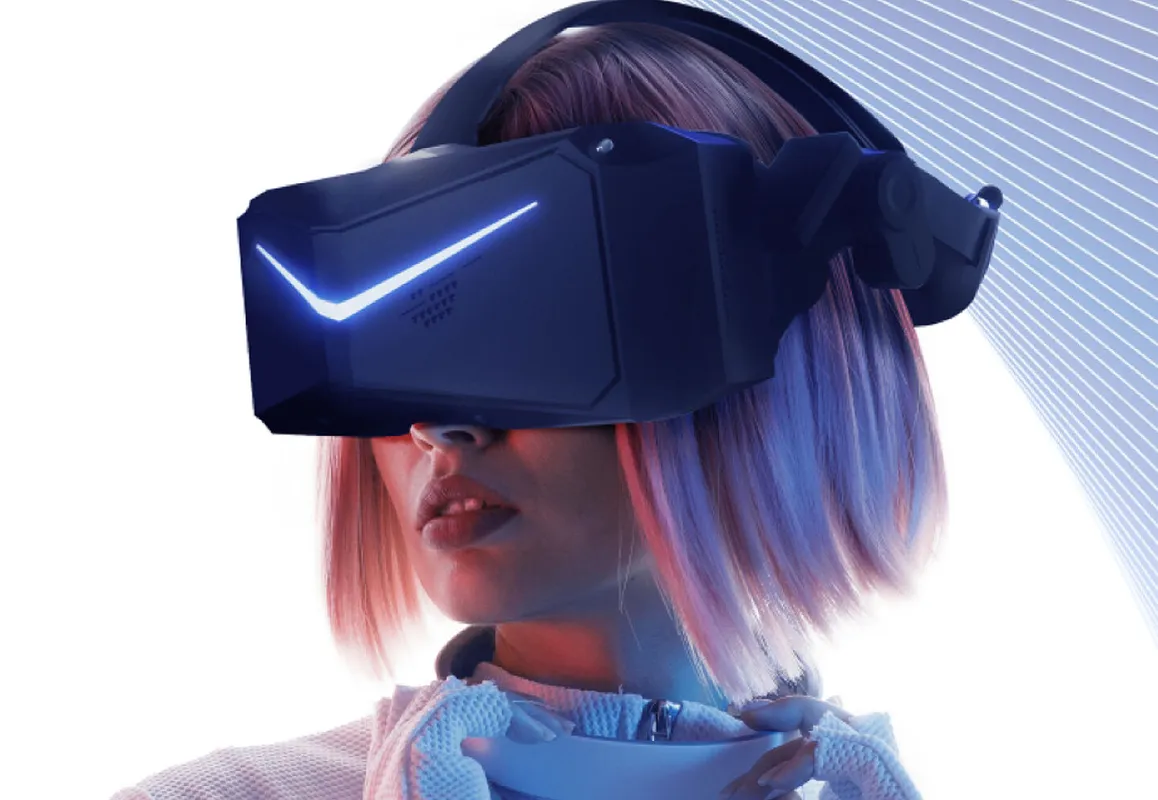 Woman wearing a Pimax Crystal Light PCVR hreadset