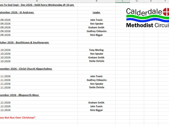 Open to God &ndash; Locations, Dates and Leaders &ndash; Sept