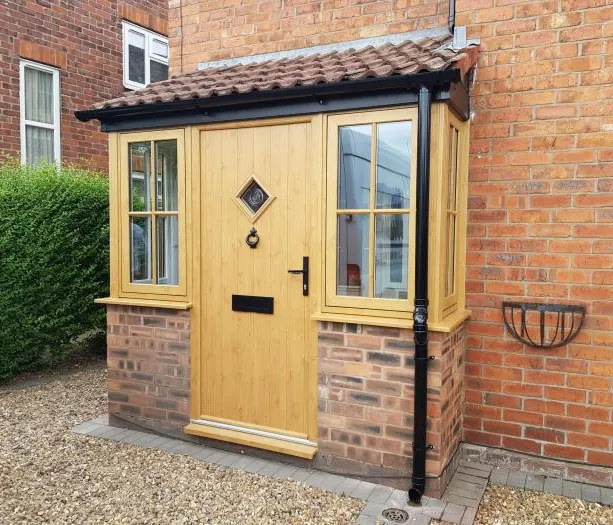 Porch door with gravel drive