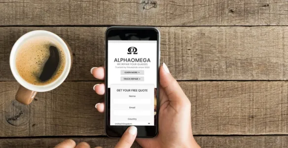 AlphaOmega Glasses Repair website on mobile phone