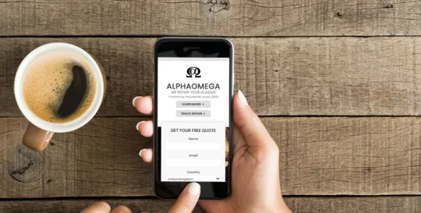 AlphaOmega Glasses Repair website on mobile phone