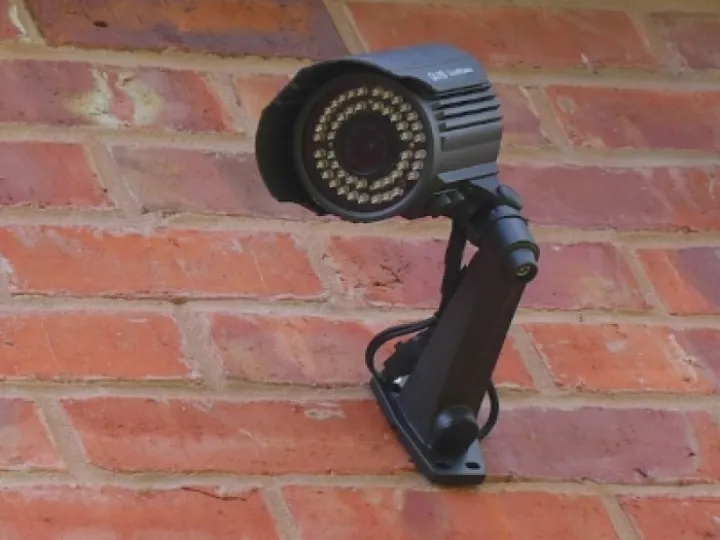 CCTV camera on a brick wall