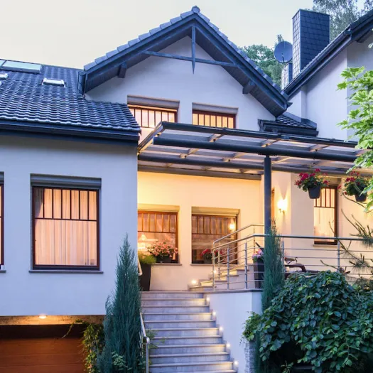 House frontage with lights