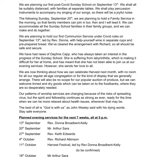 Swanbourne Chapel Newsletter September 2020
