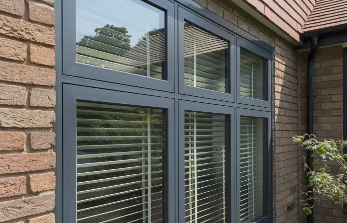 Dark grey flush frame window
