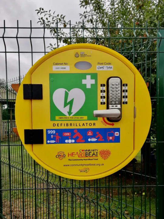 The defibrillator fence mounted and available 247
