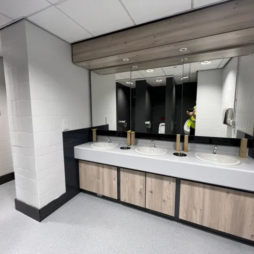 The refurbished washroom at QBE offices in Leeds