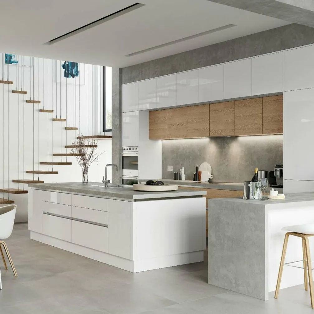 Alku White Gloss Open Plan Kitchen With Island 3