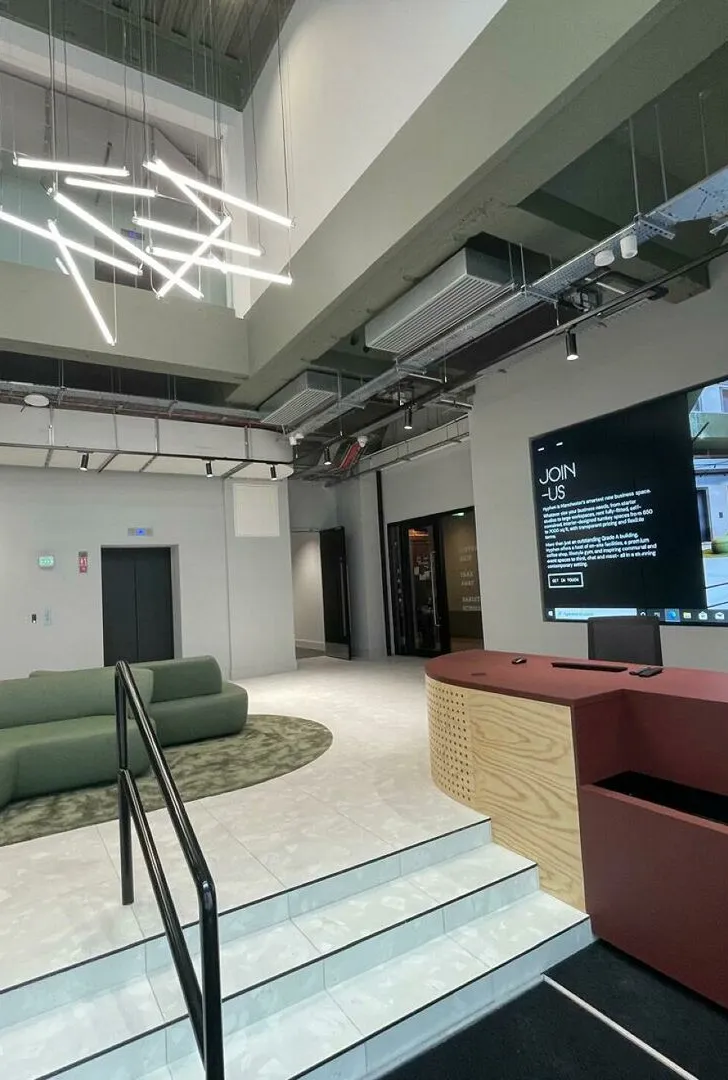 Bright modern office seating area