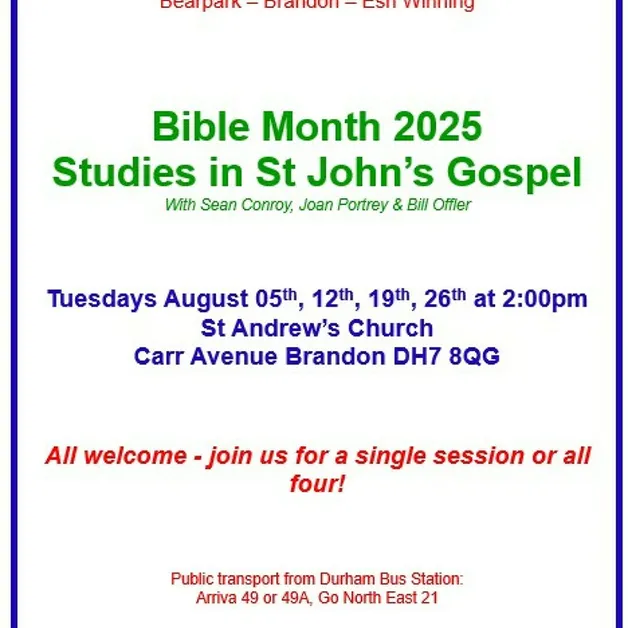 Bible month sessions at St Andrews Brandon August 2025
