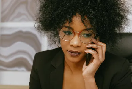 African American businesswoman in office, focused