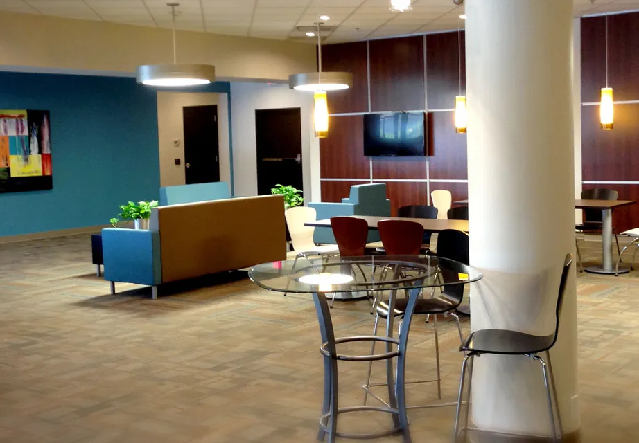 Modern open plan office reception area