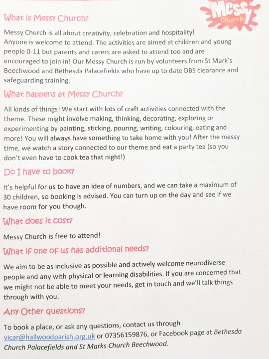 Hallwood Messy Church Info and Booking Details