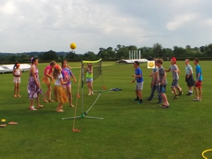 Year 6 enjoying beach volleyball