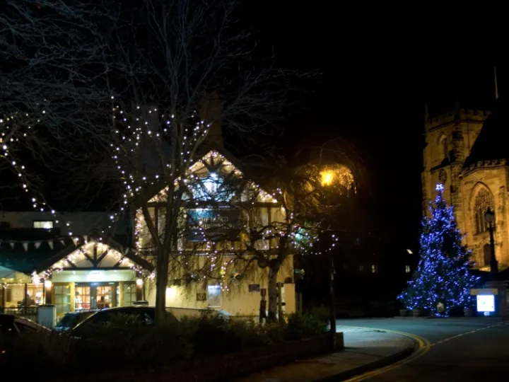 Audlem in Christmas lights