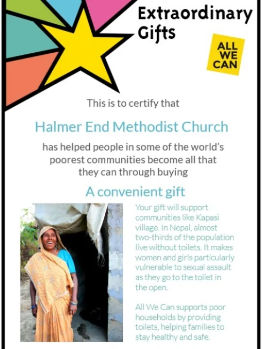 Halmer End Methodist Church &ndash; Extraordinary Gifts Certificate_161026