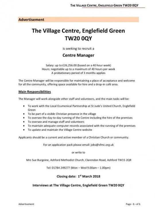 Centre Manager Advertisement 050218