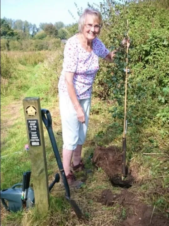 Margaret planting the first tree – Sept 2020
