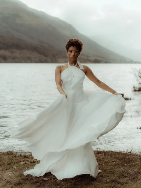 Swishy chiffon skirt halter dress P