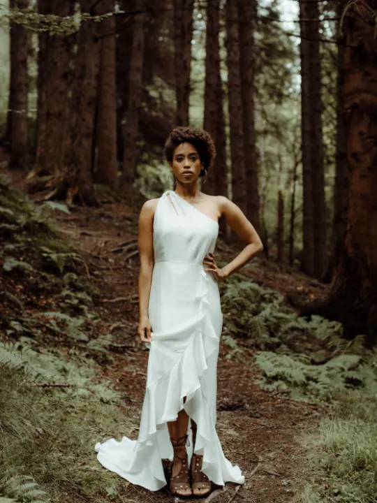 Amalfi satin dress side wrap split one shoulder P