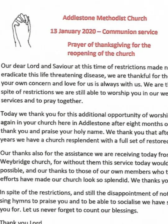 Dec. 2020 Reopening for a Church Service