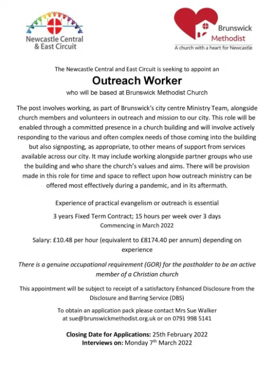 Advert for Outreach worker Jan 22
