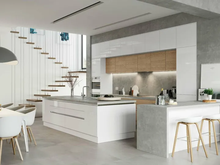 Alku White Gloss Open Plan Kitchen With Island 3