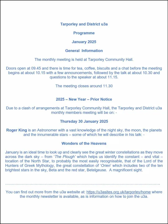 U3a Press Release &ndash; January 2024