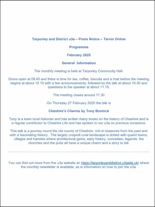 U3a Press Release – Feb 2025 4x3