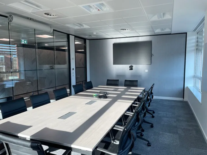 Conference room with purple lighting