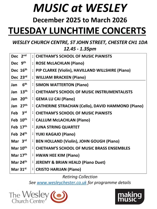 Poster Tuesday Lunchtime Concerts December 2025 to
