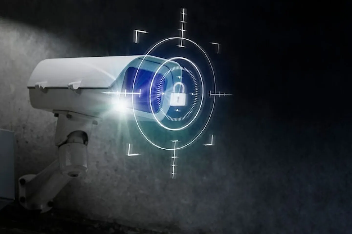 CCTV security technology with lock icon digital
