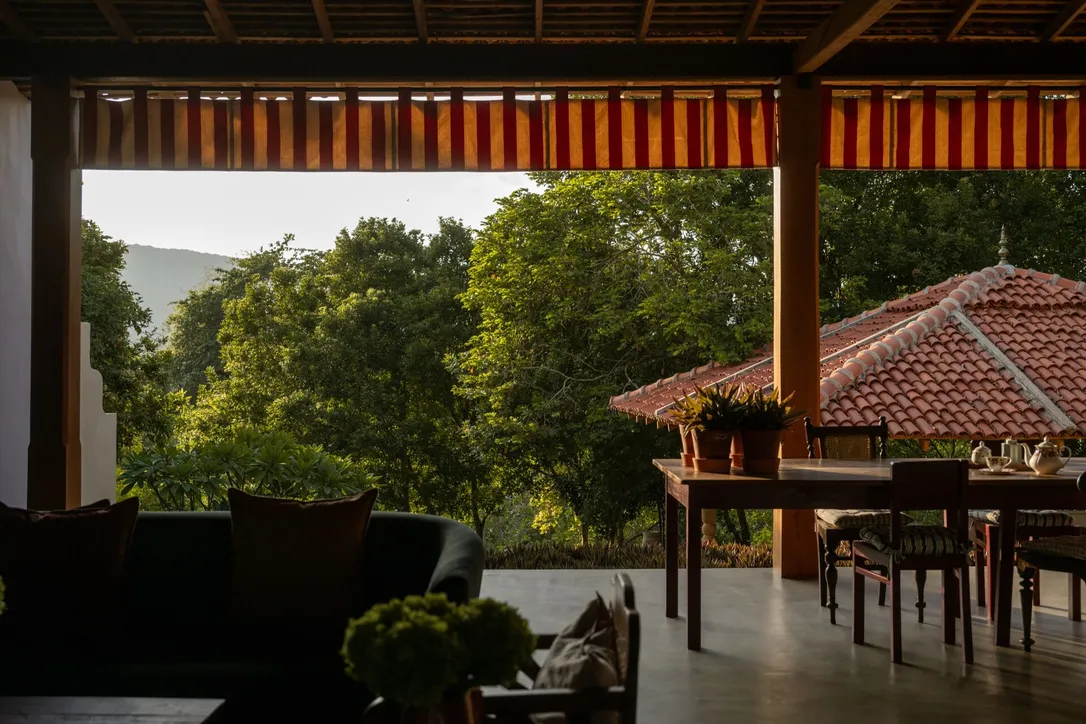 The open sided lounge looking out over the garden at Peacock Hill Sigiriya