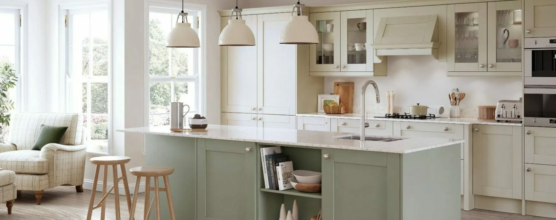 Alku Open Plan Light Shaker Kitchen With Island 1