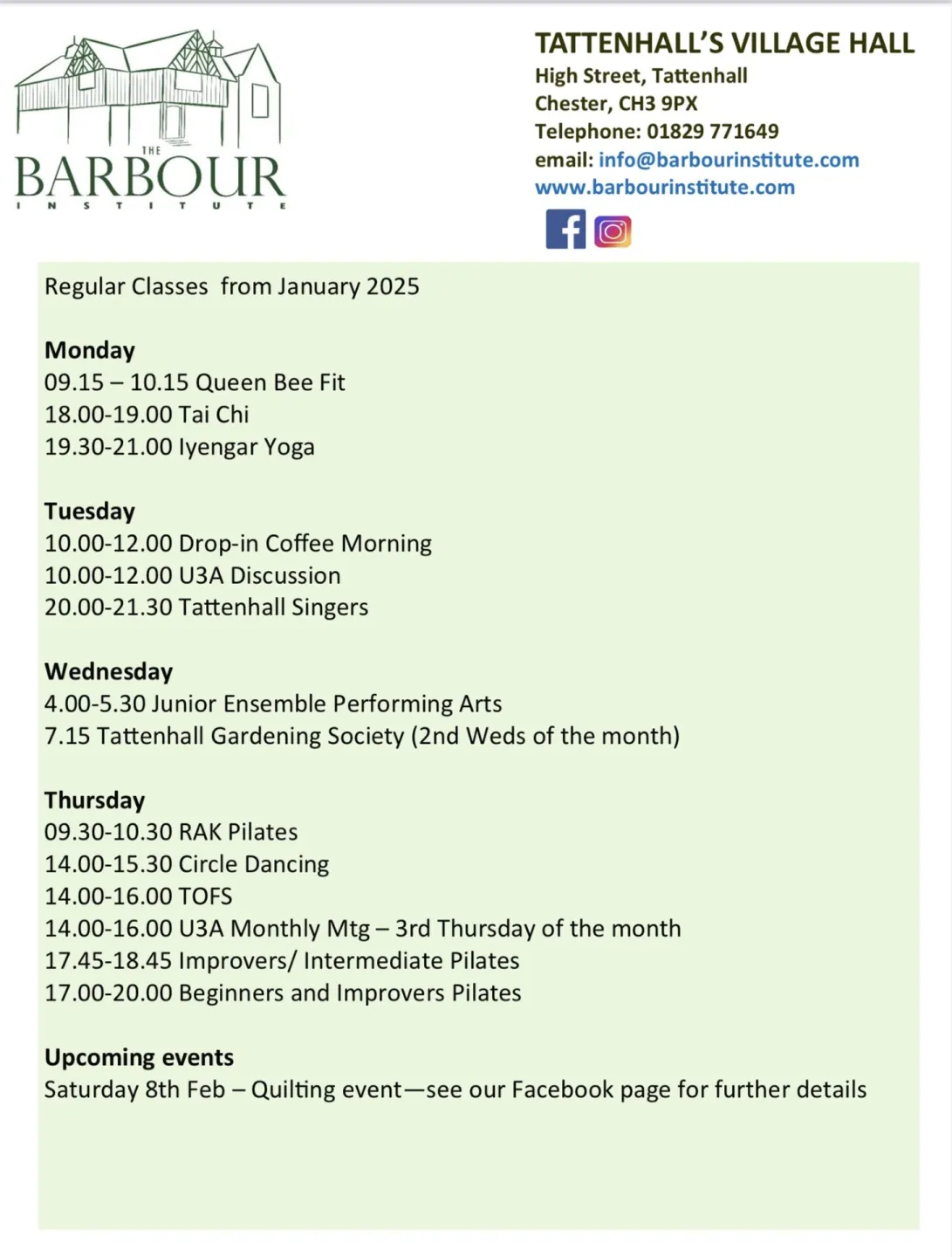 Regular Classes at the Barbour