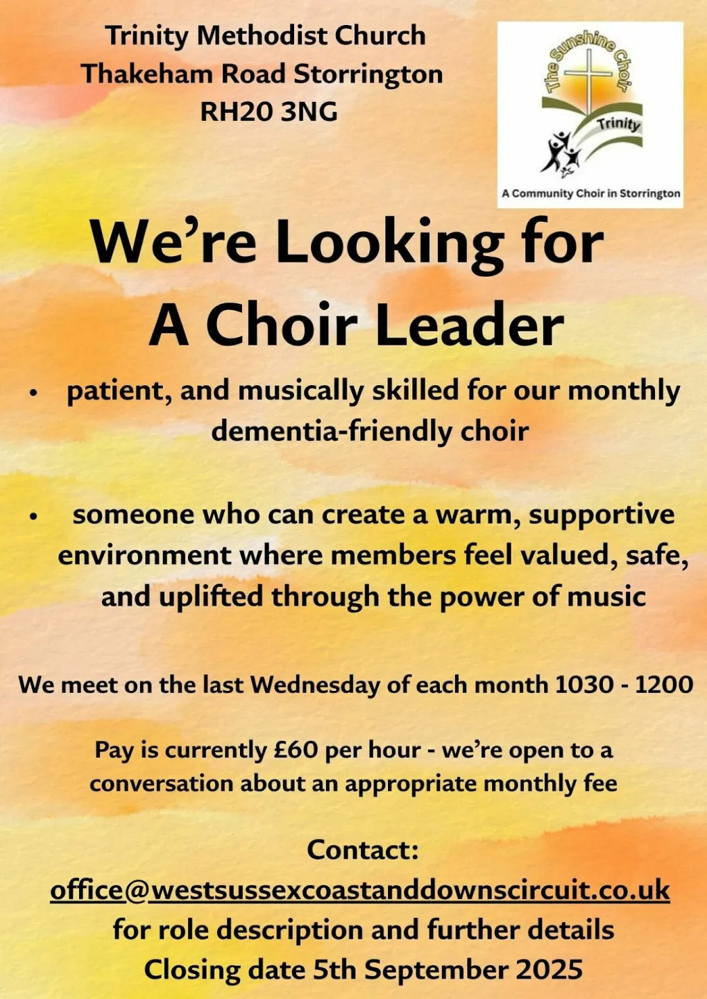 Storrington Sunshine Choir Leader Advert Poster