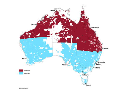 Figure 1: MLA Beef Regions – northern and southern Australia (ABARES, 2019)