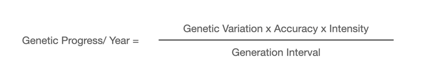 Genetic Variation measures how variable the trait is in the population and is the one factor in this equation that breeders do not control.
