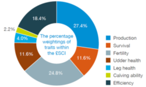 Chart 1. Emphasis on different traits within the Spring Calving Index (£SCI)