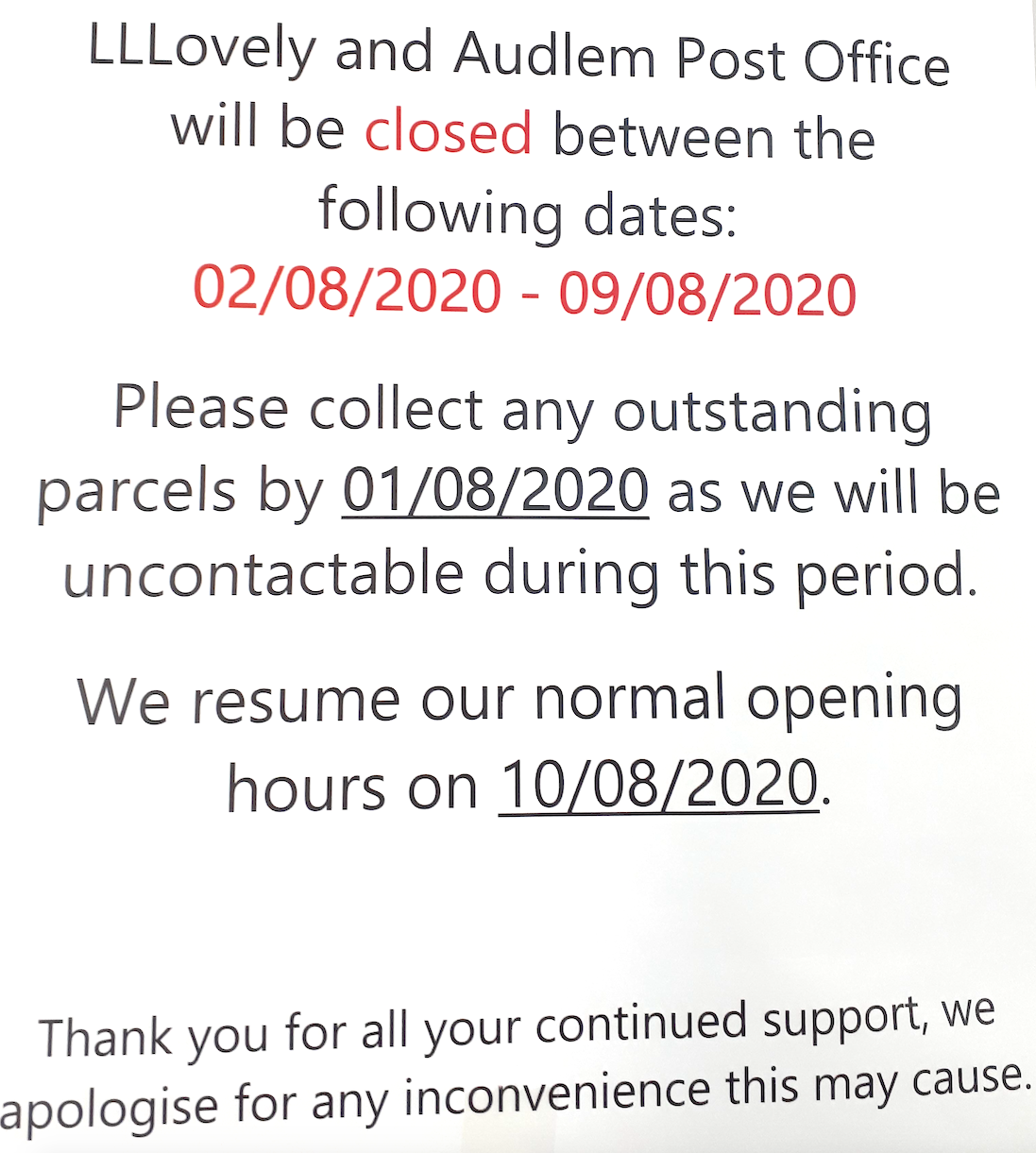 Temporary Closure