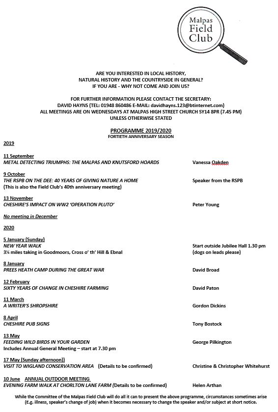 Field Club Programme 2019-2020