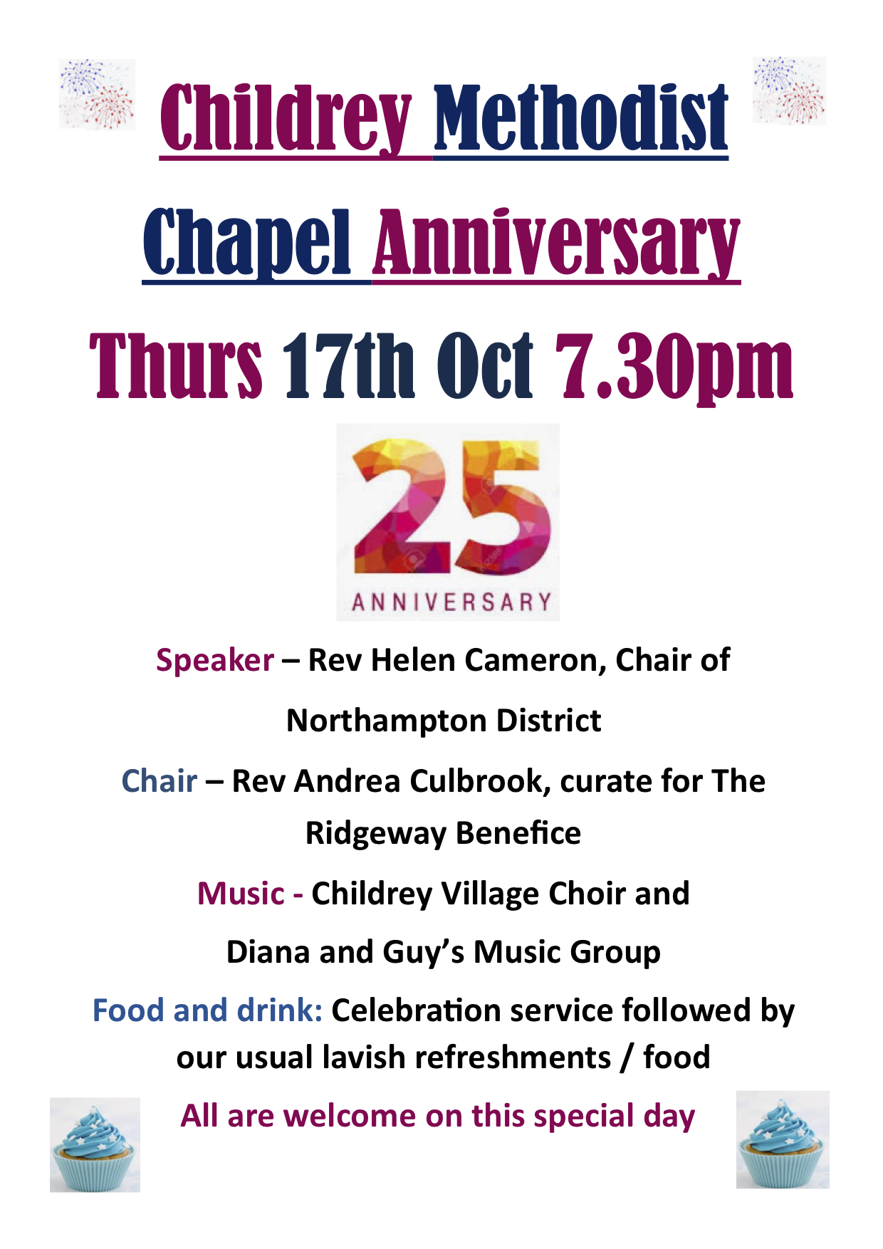 Childdrey Chapel Anniversary 25yrs &ndash; Thurs 17th Oct 2019 &ndash; 7-30pm