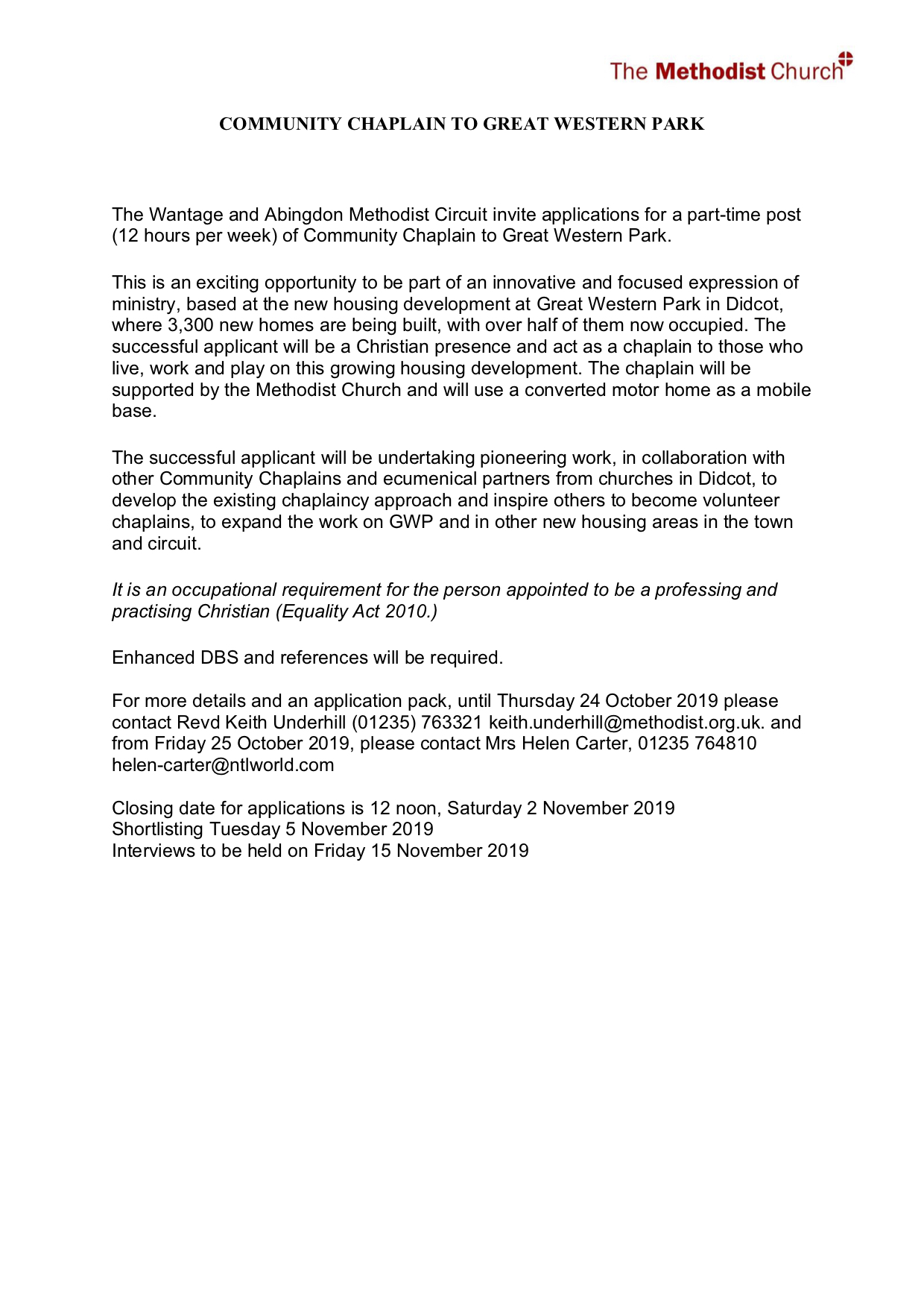 GWP Chaplain needed!