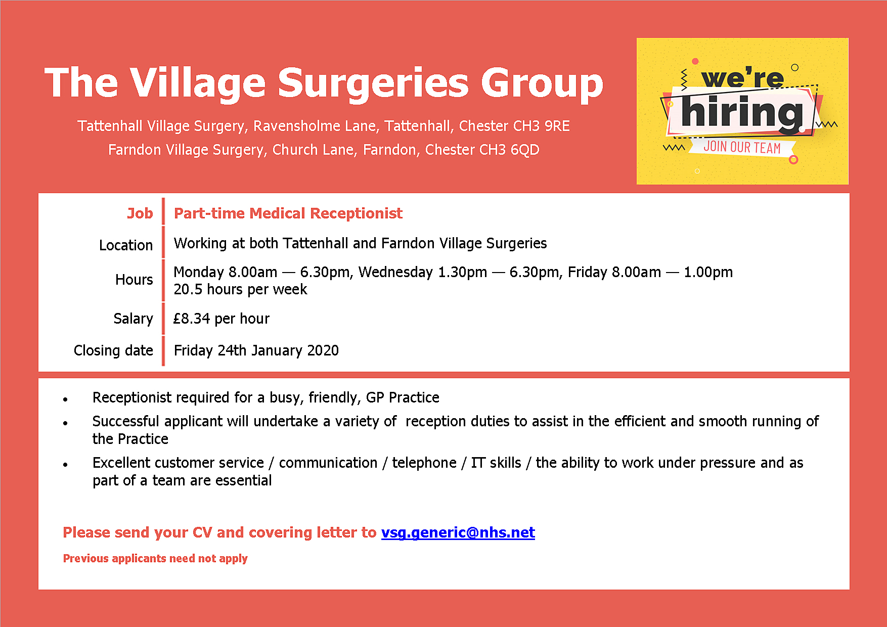 VSG Reception Advert Jan 2020