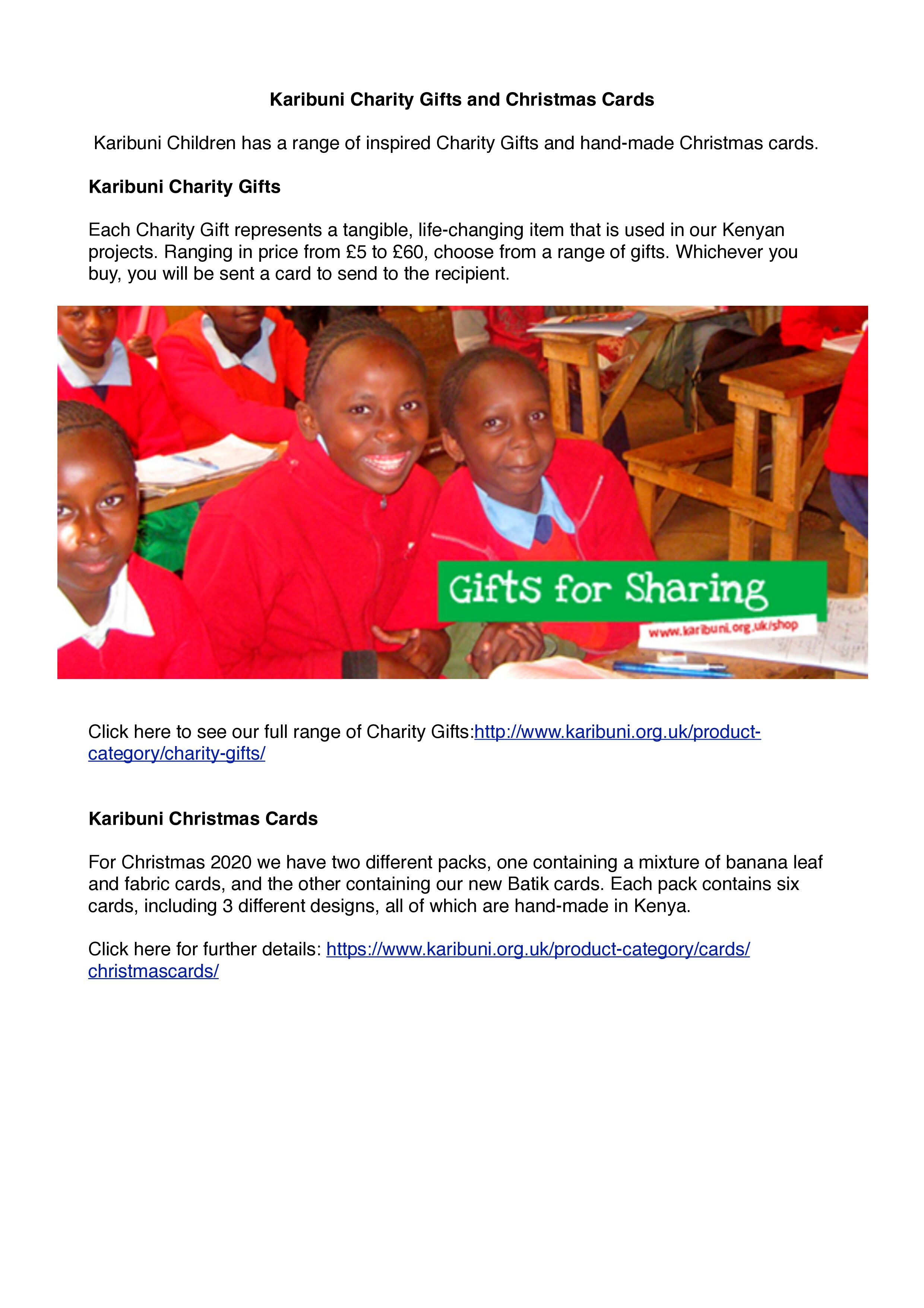 Karibuni Charity Gifts & Christmas cards