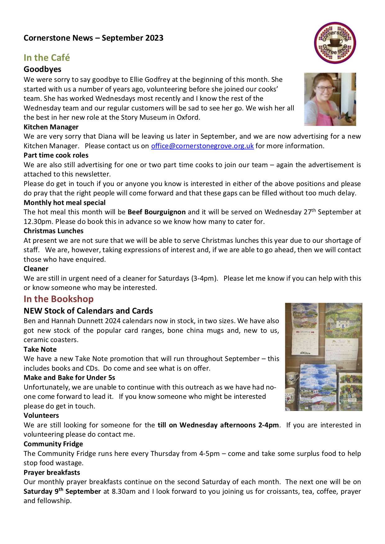 Friends of Cornerstone Newsletter Sept 2023