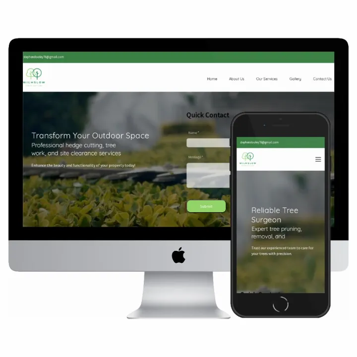 Desktop and mobile screenshots of the Wilmslow Hedgecutting Services website
