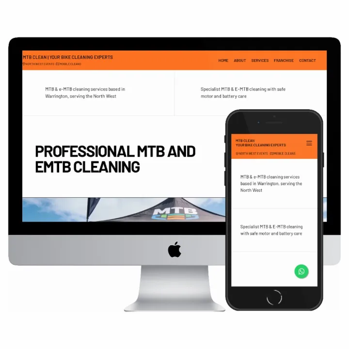 Desktop and mobile screenshots of the MTB Clean website